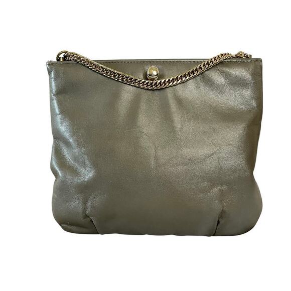 Ruth Saltz Vintage Cougar Bag Gray Leather Chain Strap Handbag - Cat Evening Bag - Picture 2 of 9
